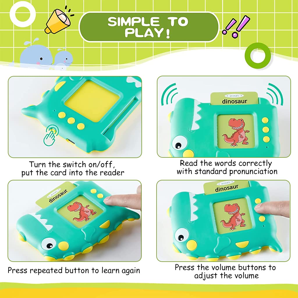 PATPAT Flash Cards for Kids,Educational Toys for Kids,English Words Learning Machine for Kids ,Dinosaur Reading Machine Best Gifts for Preschool Kids Boys Girls Toddlers - Green,140 Flash Cards PATPAT Flash Cards for Kids,Educational Toys for Kids,English Words Learning Machine for Kids ,Dinosaur Reading Machine Best Gifts for Preschool Kids Boys Girls Toddlers - Green,140 Flash Cards